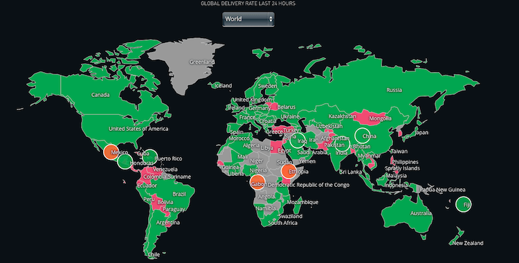 Worldwide monitoring of messaging traffic and events