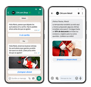 Mensaje de WhatsApp que comunica el abandono de un carrito