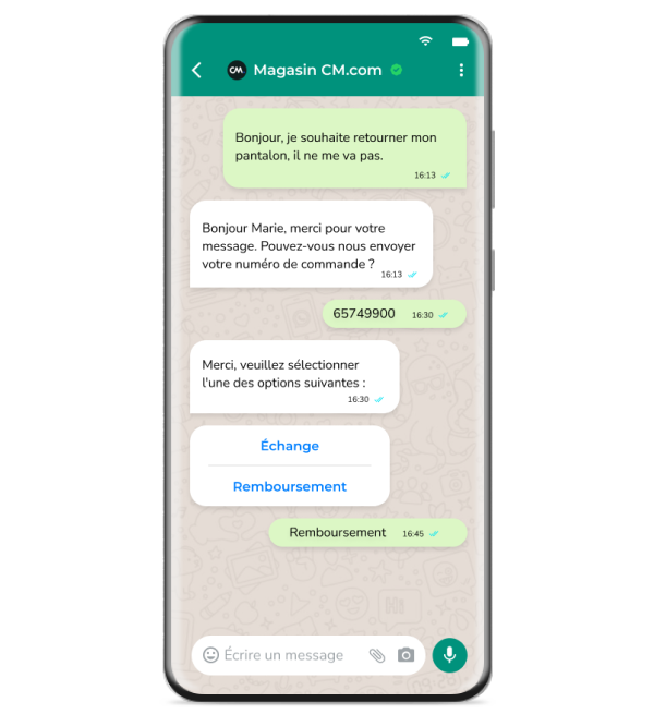 FAQ et automatisation du service client WhatsApp