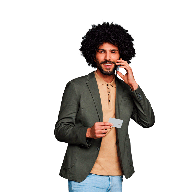 man with a credit card having a call
